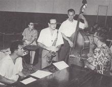 1956. Dave Brubeck, Joe Dodge, Norman Bates, Paul Desmond with composer Howard Bruebeck (Dave's brother) 